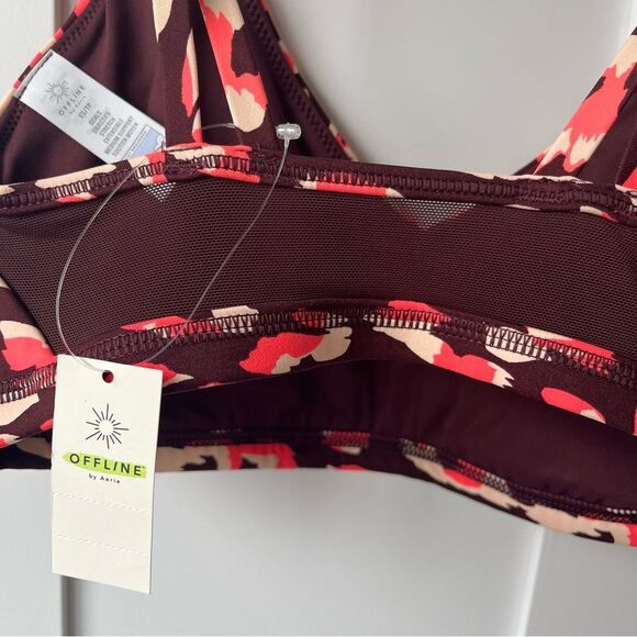 Aerie Offline Animal Print Mesh Back Plunge Sports Bra Red Pink‎ Size XS NWT - Picture 8 of 9